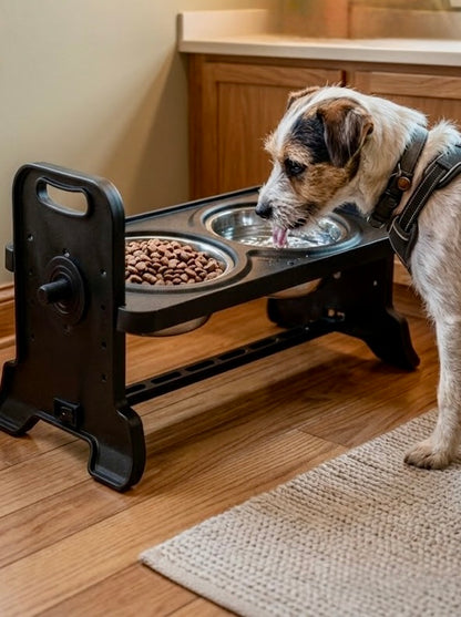 Elevated Pet Feeding Station – Height Adjustable, Double Stainless Steel Bowls for Cats & Small Dogs